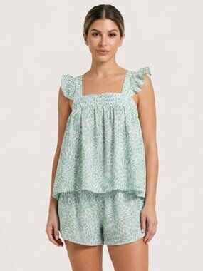 Printed 2 Piece Set Ruffle Sleeve Top and Shorts